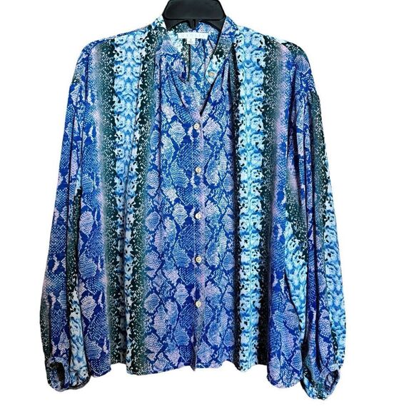 KARLIE Top Womens Small Multicolor Print Button Up Shirt Sheer Blouse - Picture 1 of 9